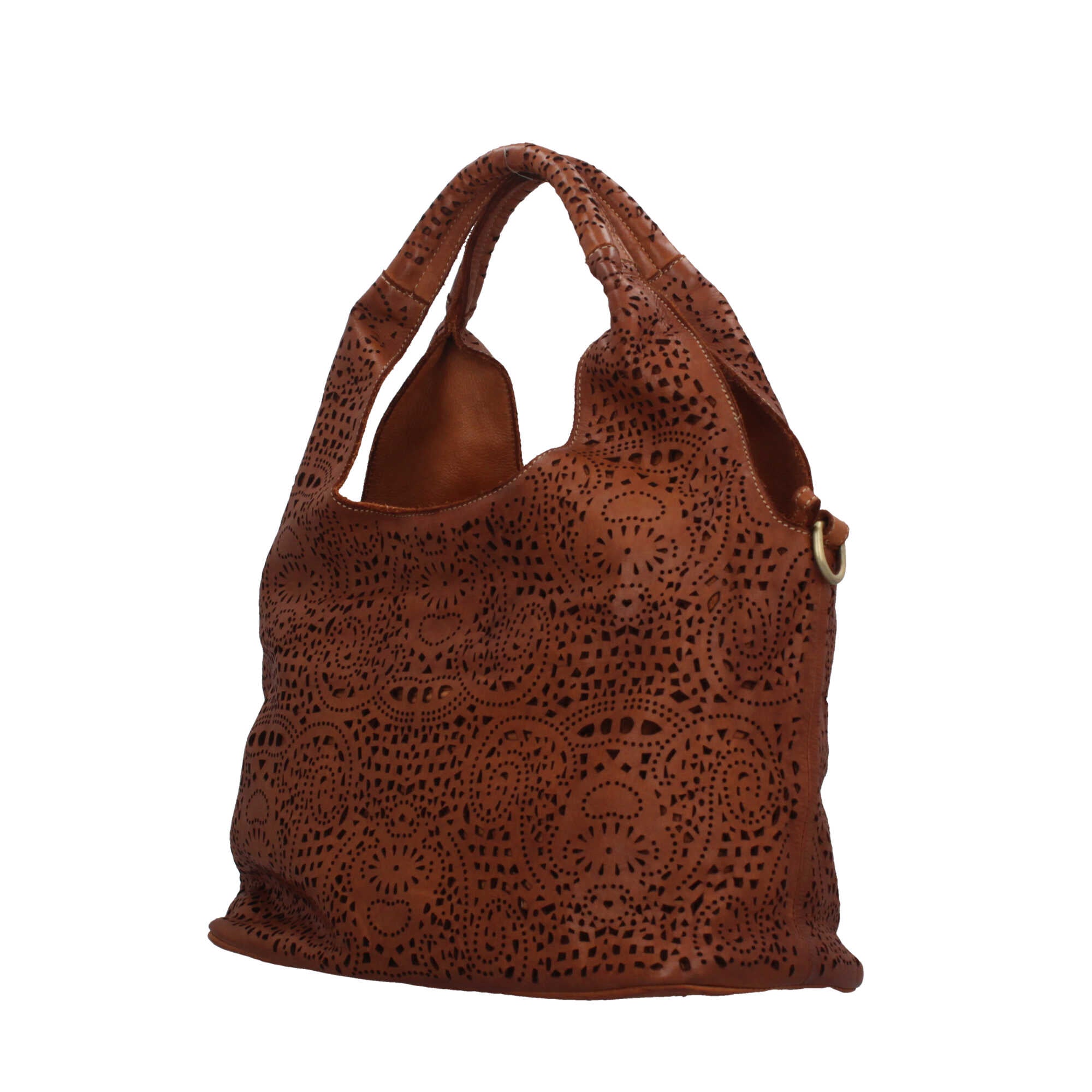 Borsa Made in Italy in vera pelle traforata con manico rigido