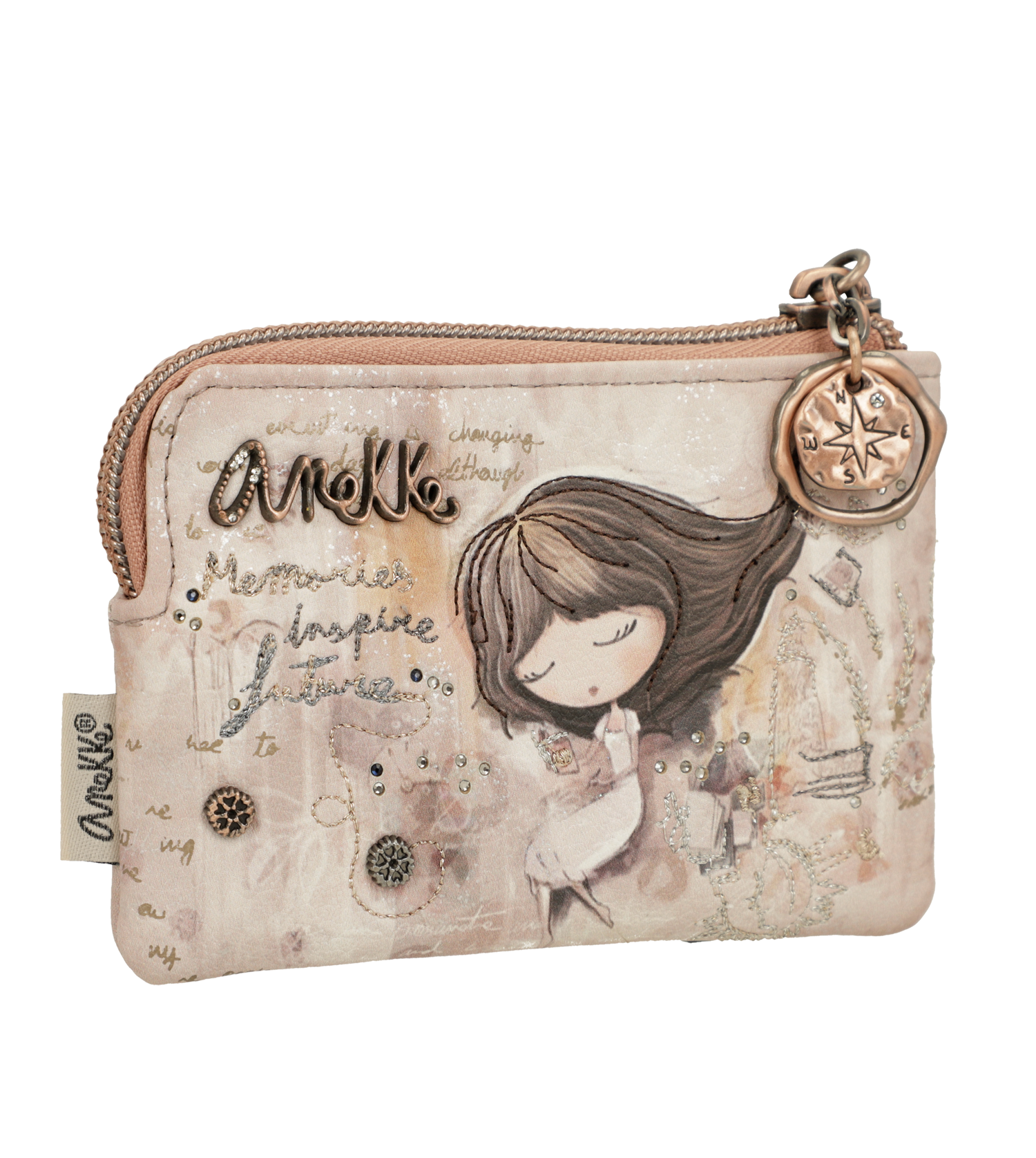 Portamonete Anekke compatto con chiusura zip e design romantico Beige TU | Giò Fashion
