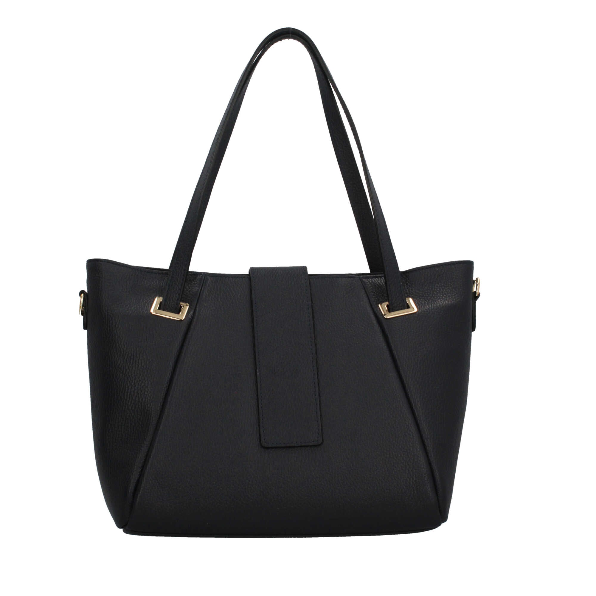 Borsa Made in Italy in vera pelle con tasche frontali e manici lunghi