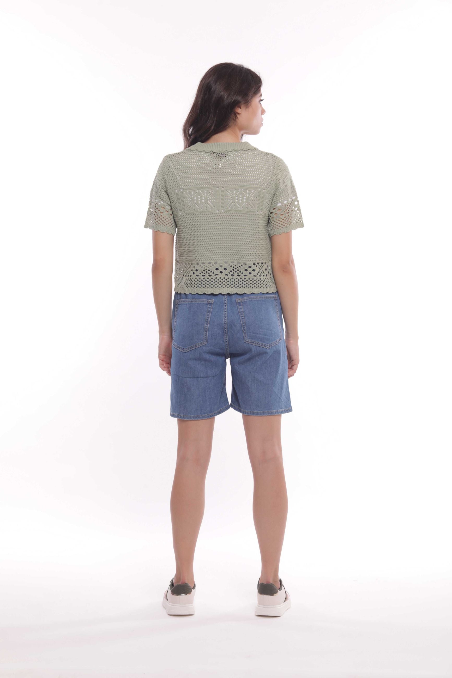 Mimi Mua Pantaloncini in Denim Chambray Blu M | Giò Fashion