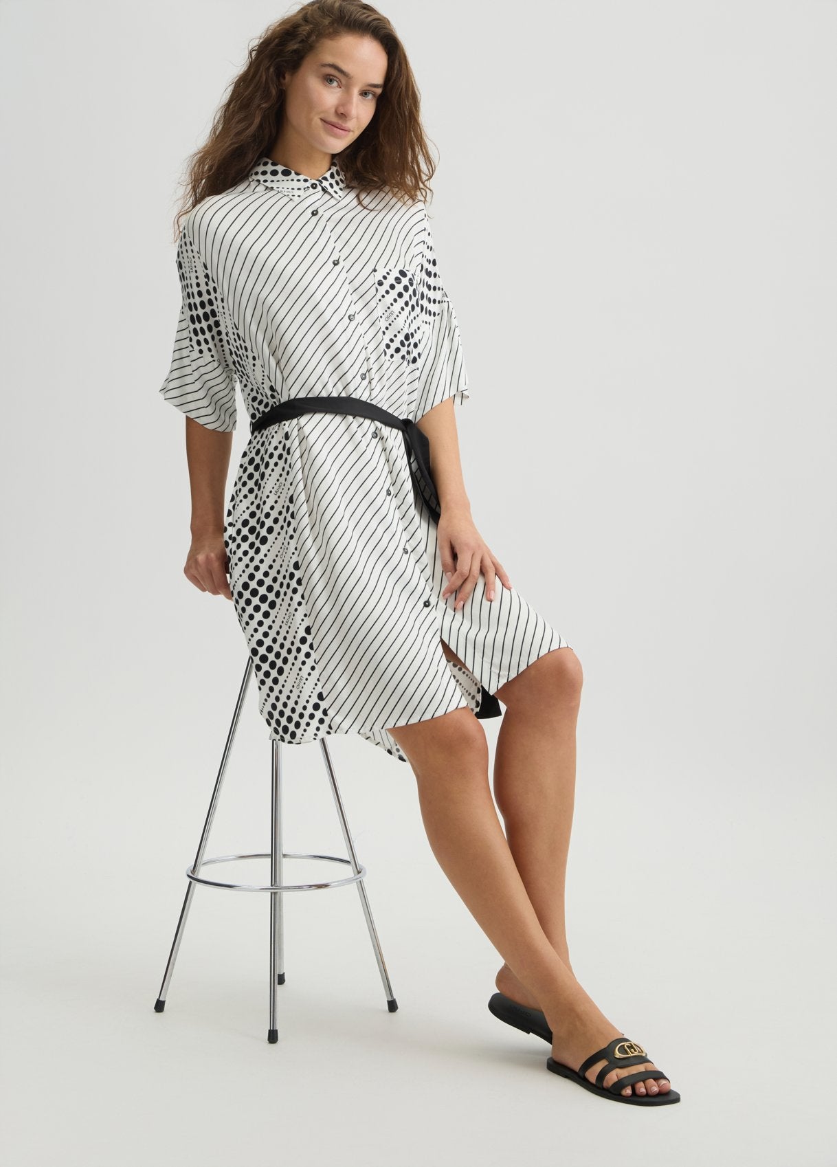 Liu Jo Vestito Chemisier Midi con Stampa Geometrica