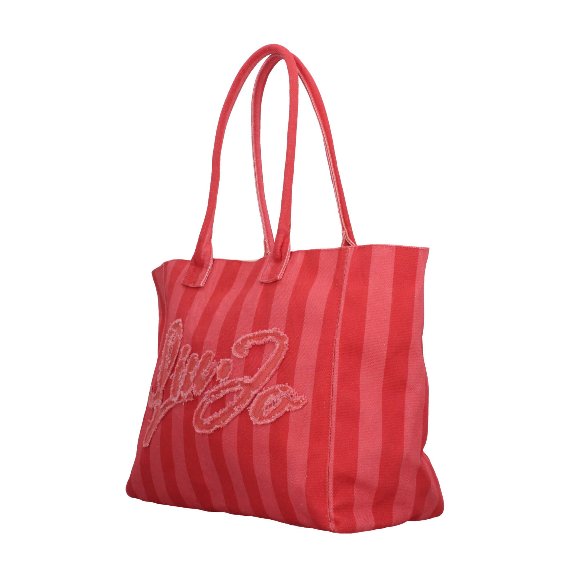 Borsa shopper Liu Jo a righe in tessuto con logo ricamato