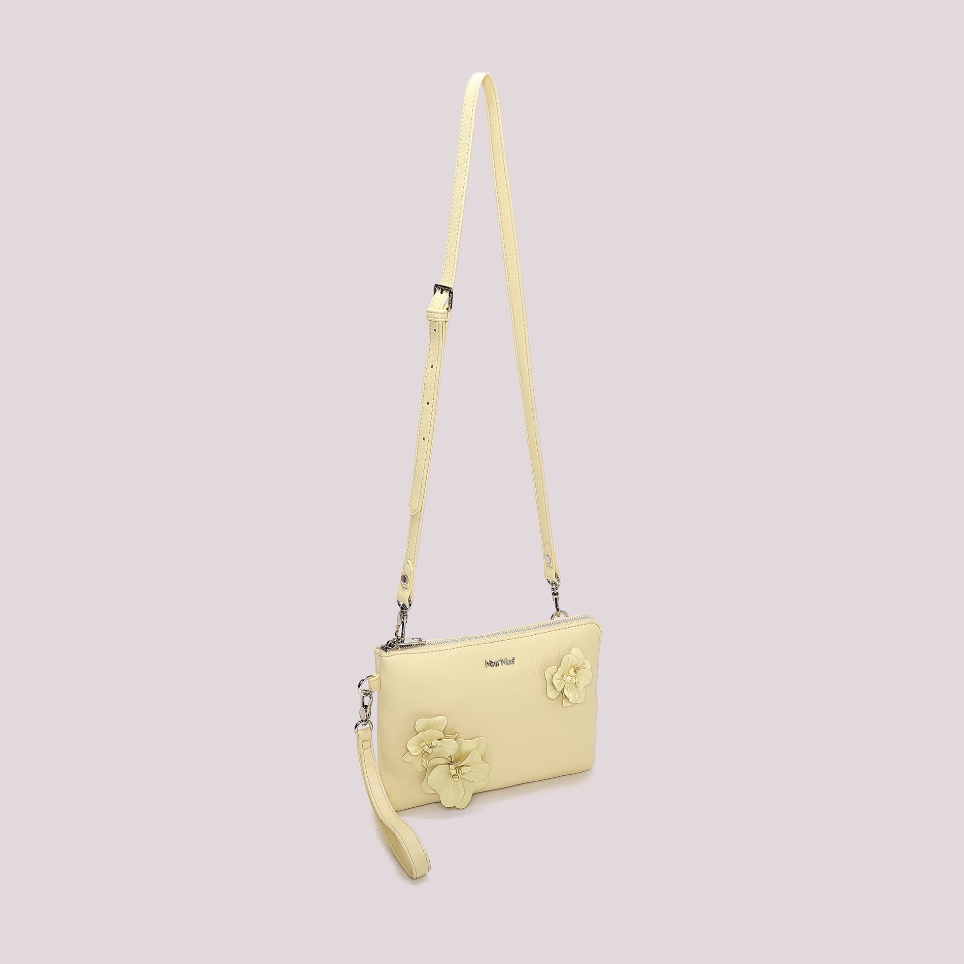 Mimi Mua borsa a tracolla compatta con applicazioni floreali e polsiera GIALLO CHIARO TU | Giò Fashion