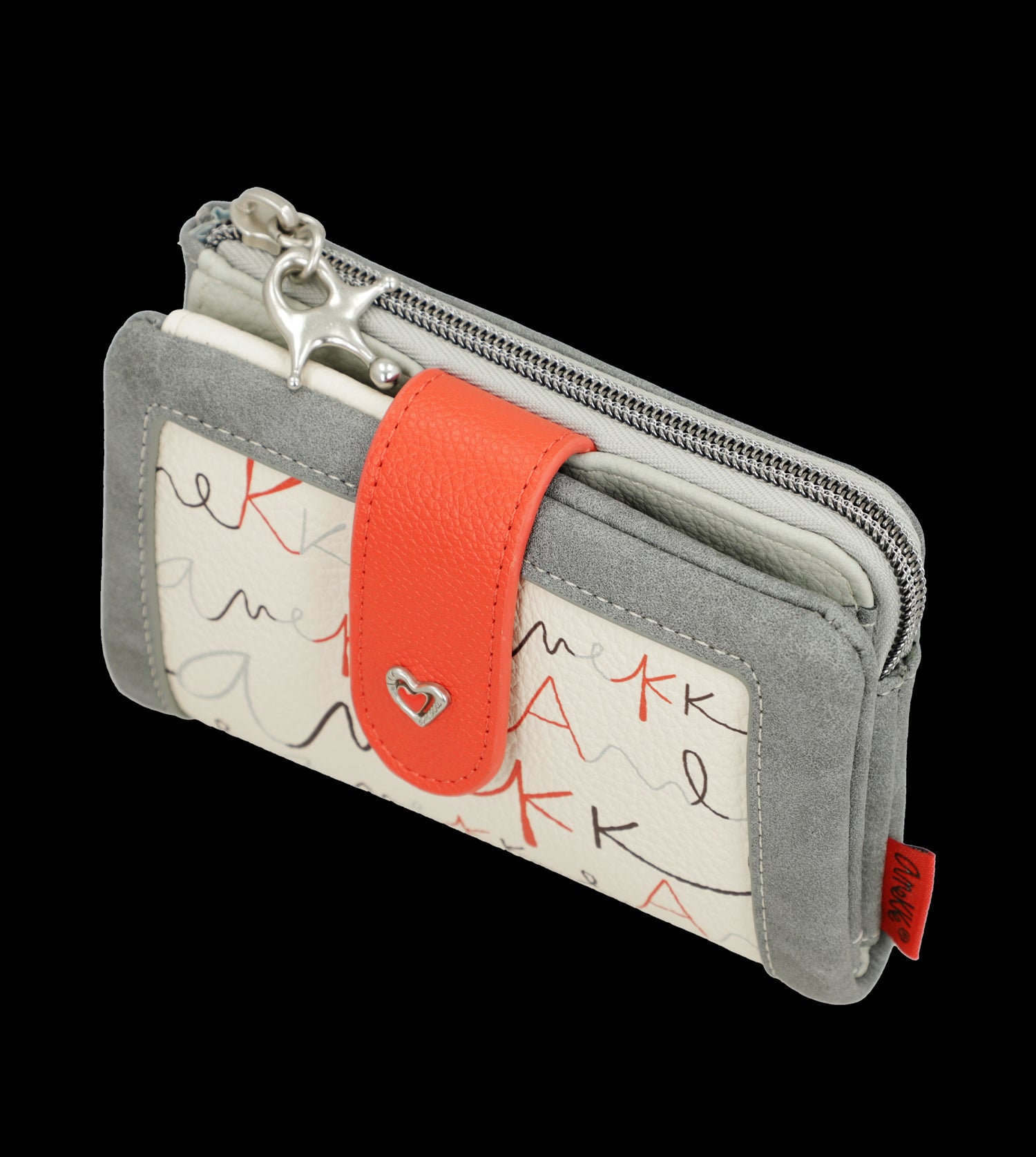 Portafoglio Anekke con cuore ricamato e chiusura zip