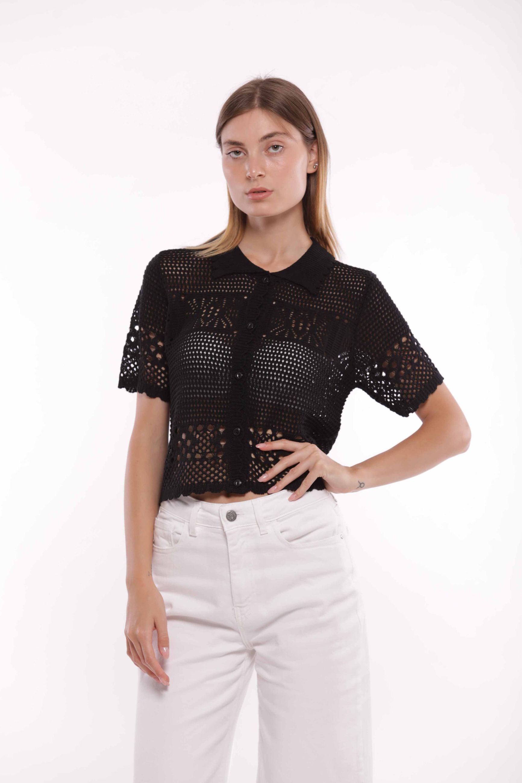 Cardigan Corto in Crochet con Maniche Corte Mimi Mua