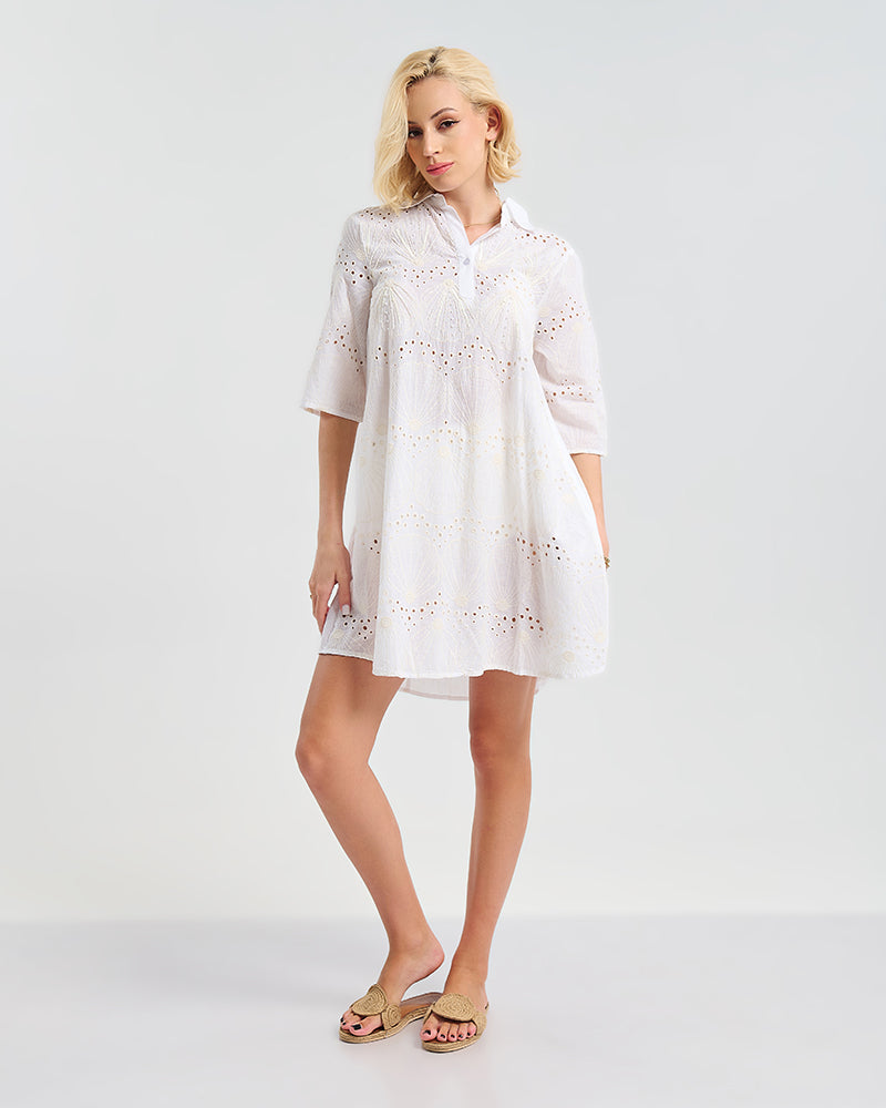 Ble Resort Collection Abito Corto a Maniche 3/4 Traforata