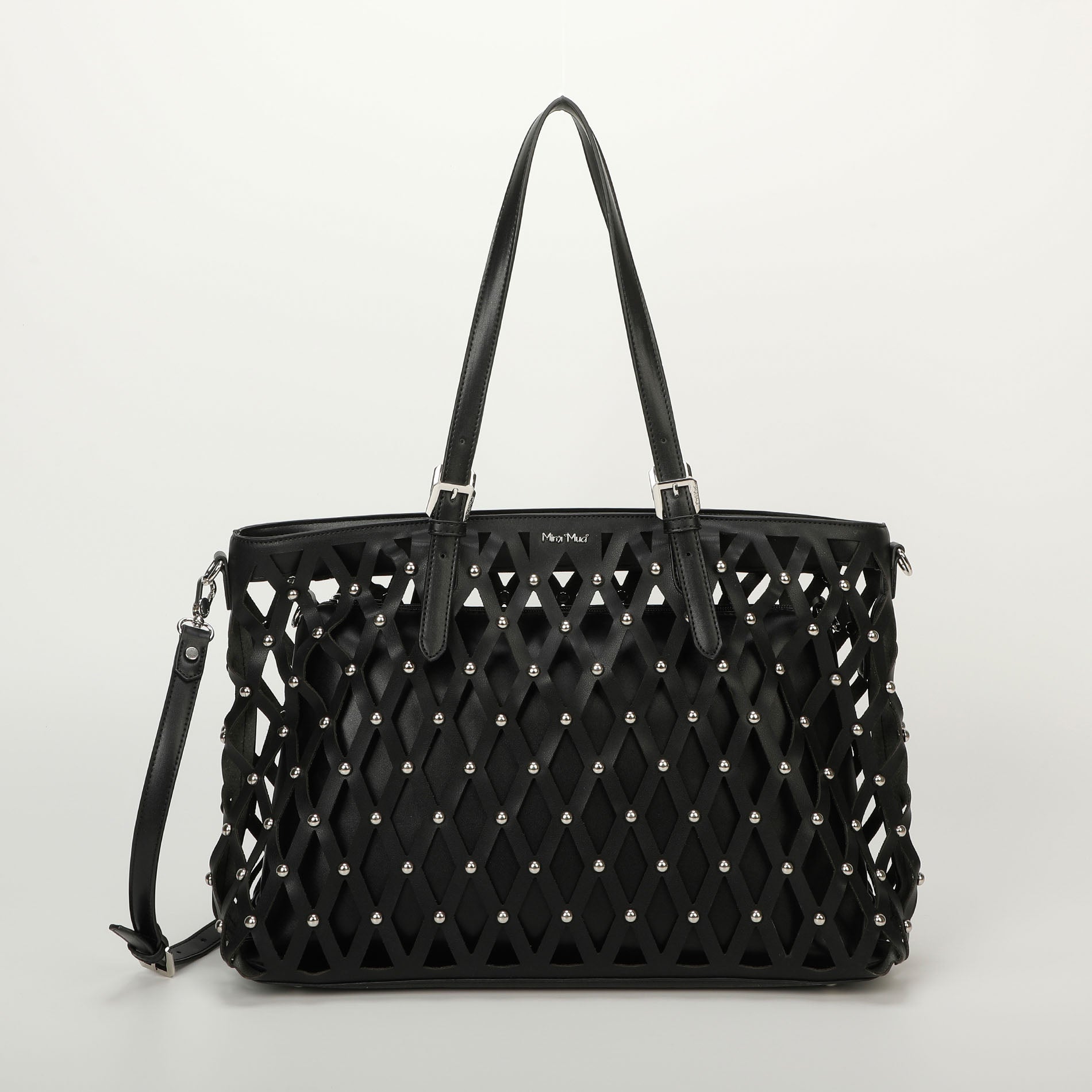 Mimi Mua borsa shopping effetto rete con borchie Nero TU | Giò Fashion