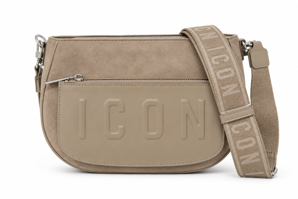 Borsa hobo effetto scamosciato con tracolla logata