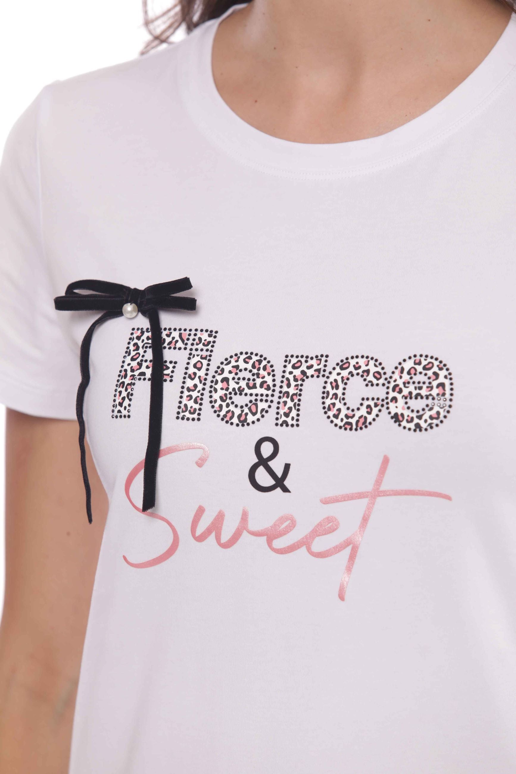 Minimua T-shirt Fierce & Sweet con Fiocco e Strass