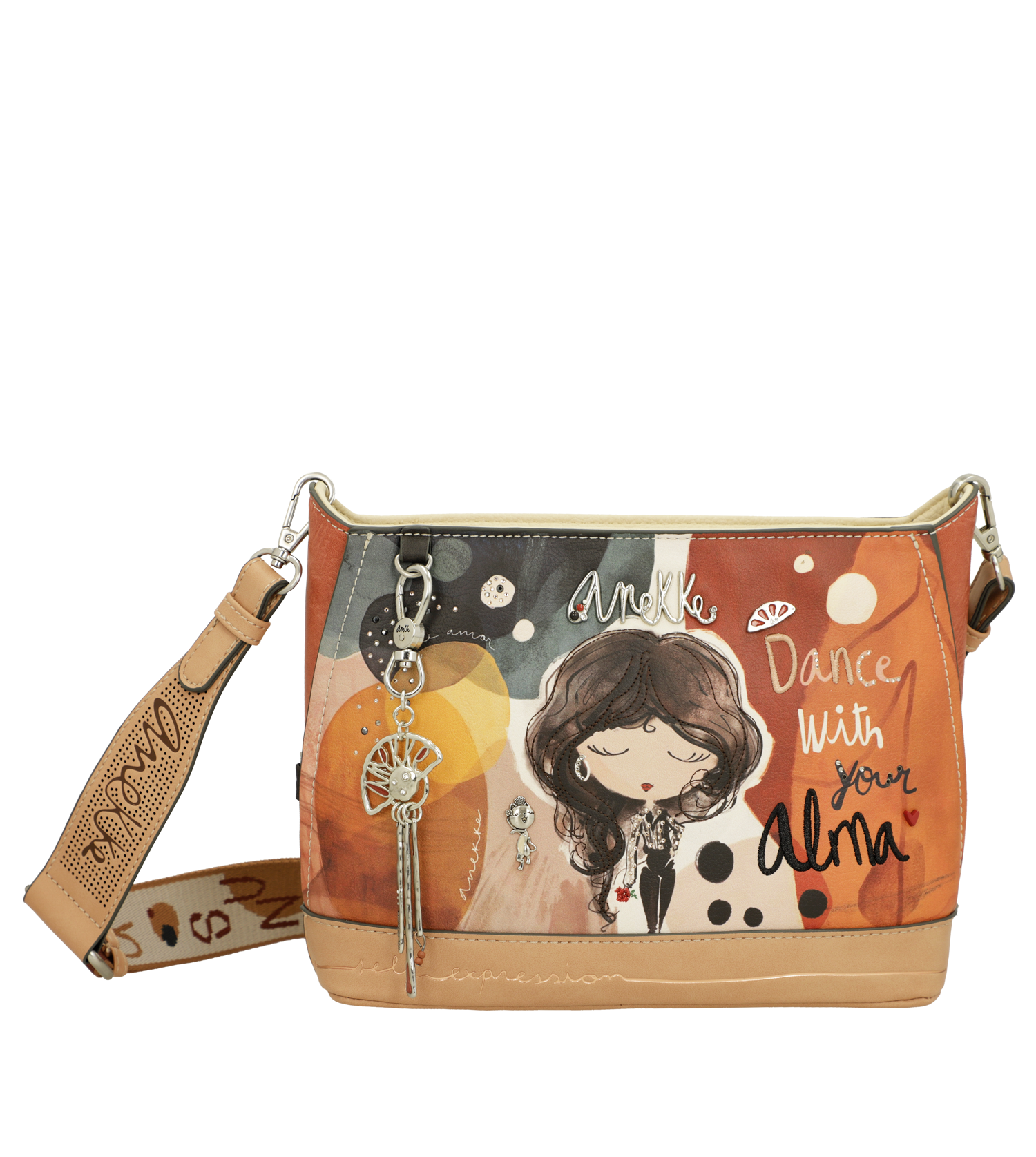 Borsa a tracolla Anekke compatta con stampa artistica e dettagli raffinati Arancione TU | Giò Fashion