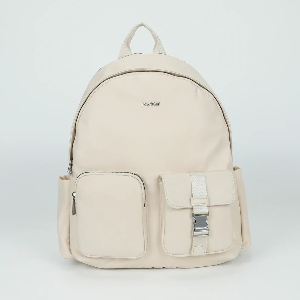 Mimi Mua zaino grande in nylon con tasche Beige TU | Giò Fashion