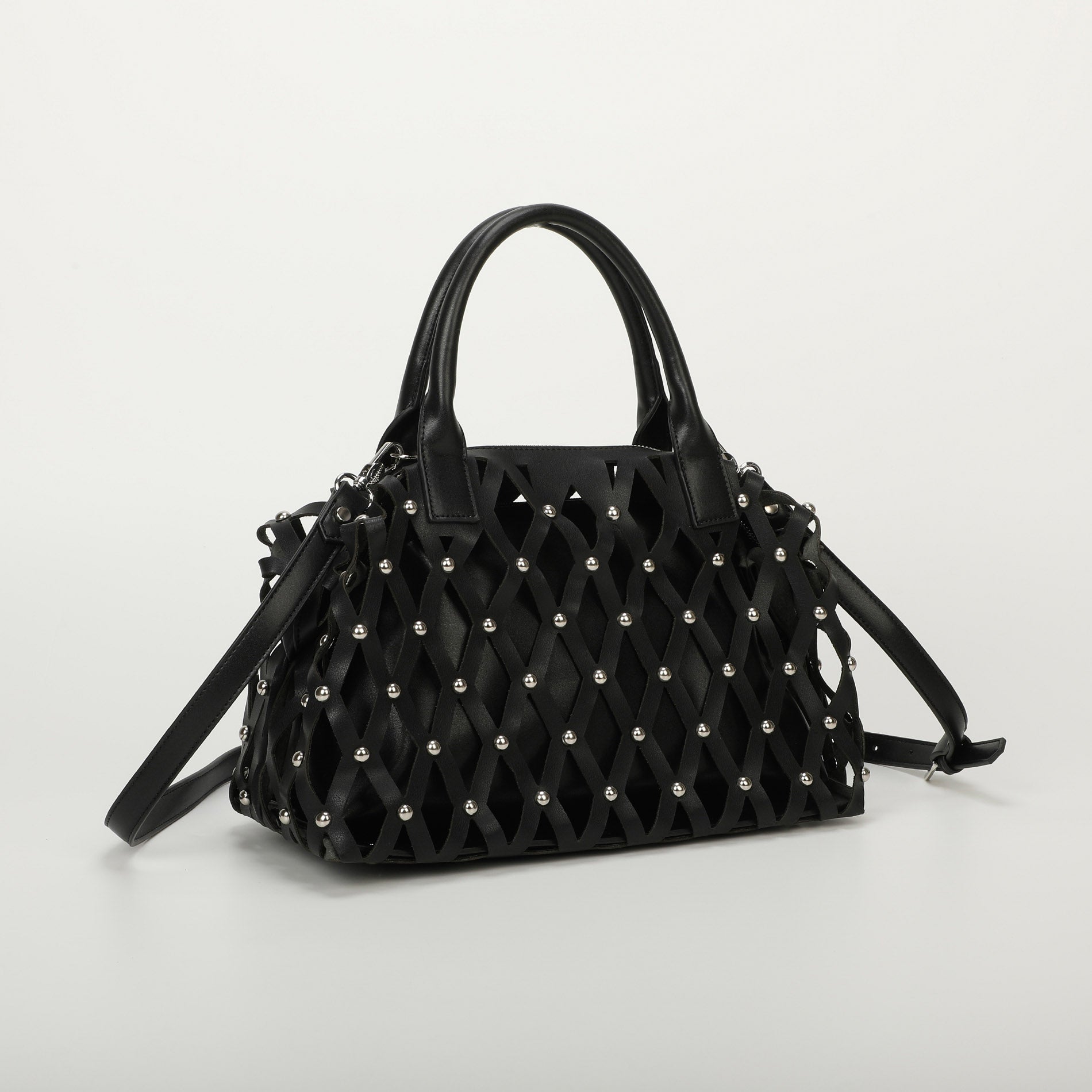 Mimi Mua borsa bauletto effetto rete con borchie