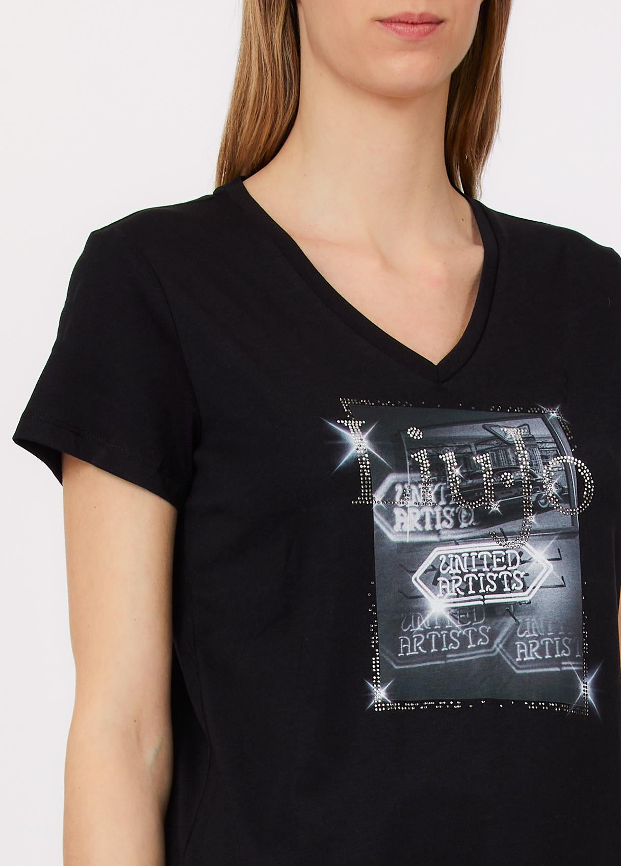 T shirt Liu Jo donna con stampa grafica e logo applicato Nero S | Giò Fashion