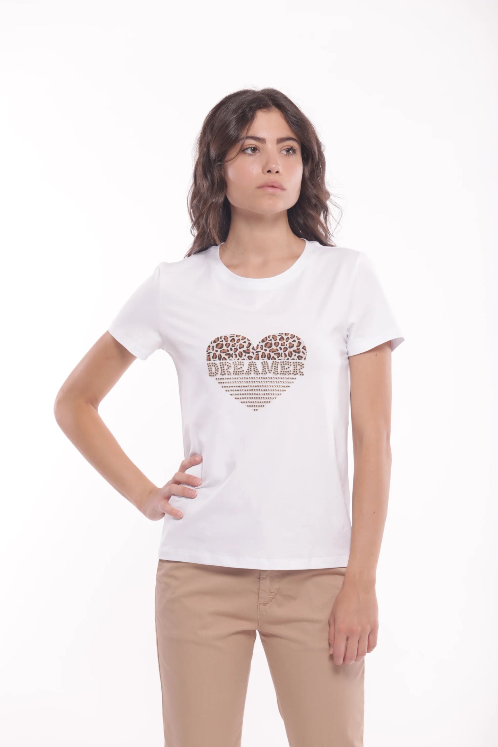 Minimua T-shirt Dreamer con Stampa Cuore e Strass Bianco S | Giò Fashion