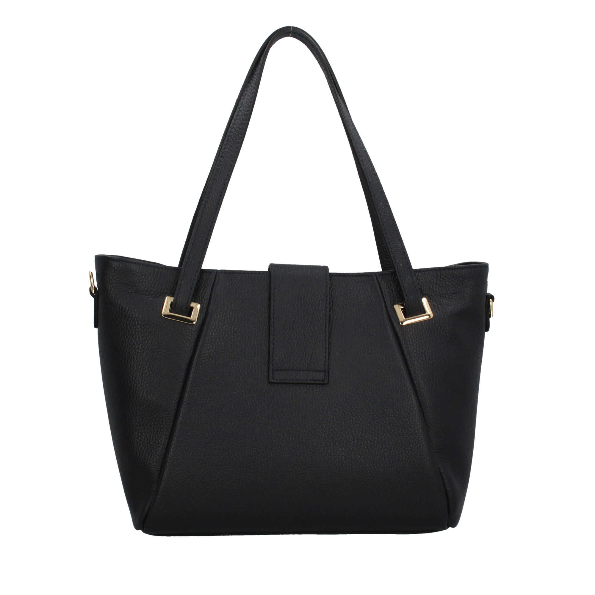Borsa Made in Italy in vera pelle con tasche frontali e manici lunghi