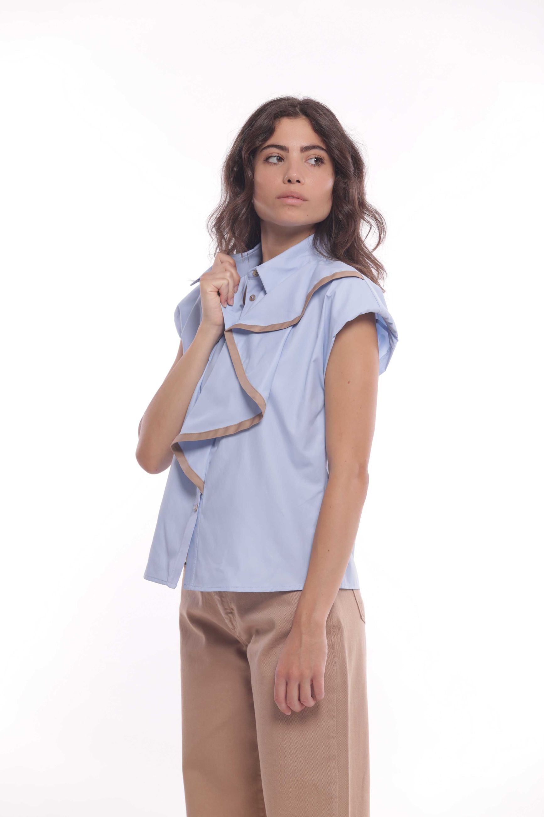 Minimua Camicia Smanicata con Volant Bicolor