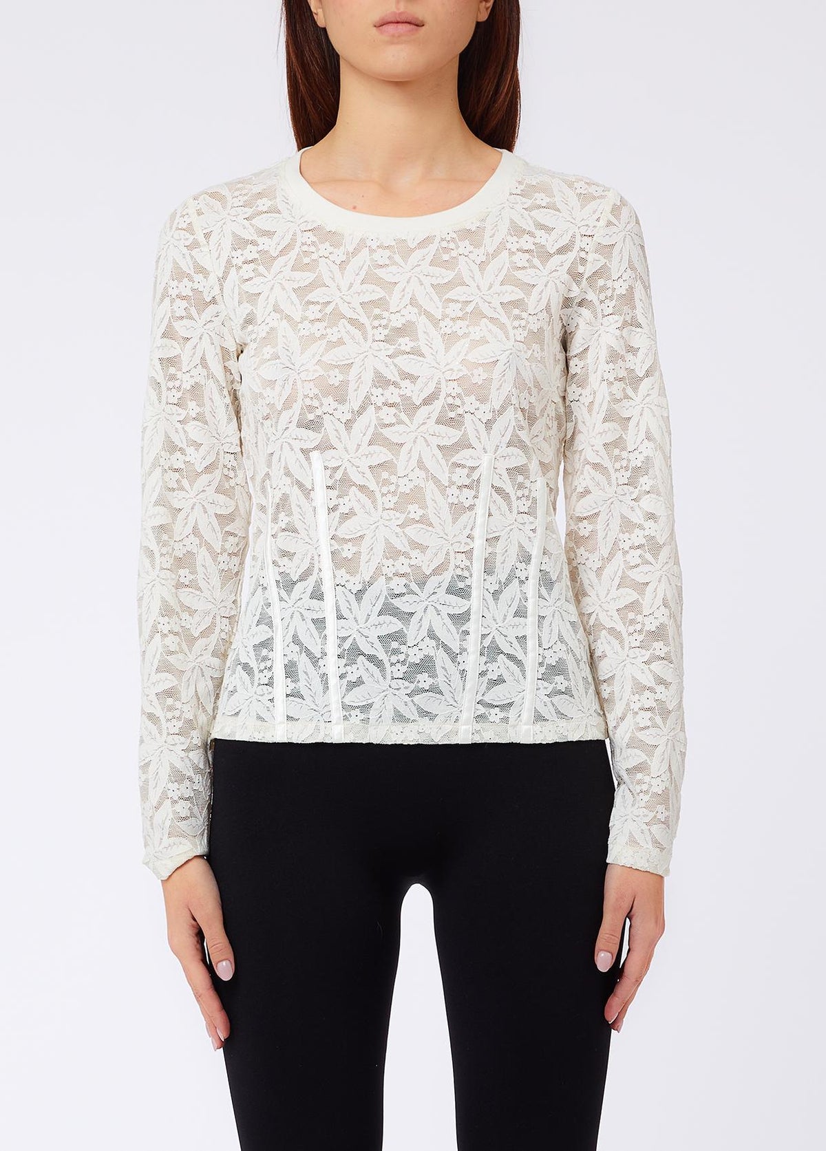 Liu Jo T-Shirt Donna in Pizzo Floreale con Paillettes