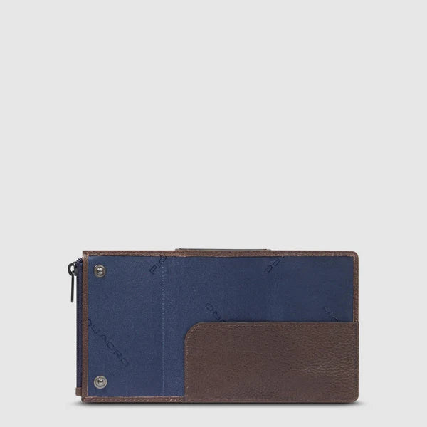 Portacarte Piquadro in pelle con zip e chiusura a pressione