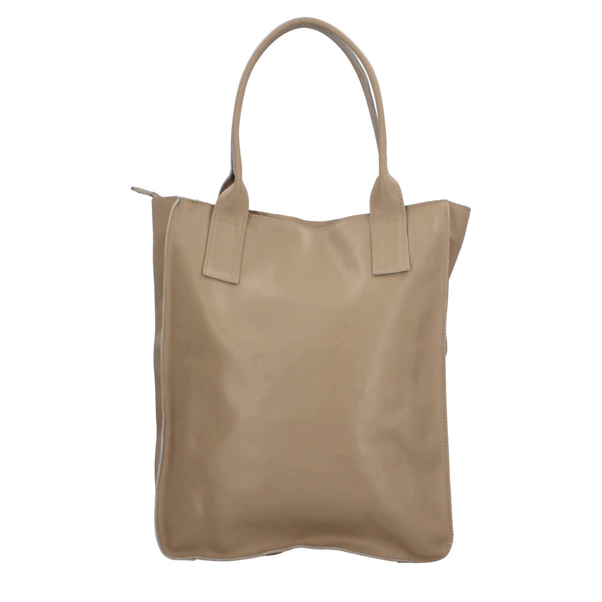 Borsa Made in Italy shopper in vera pelle con manici lunghi