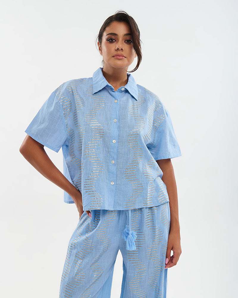 Ble Resort Collection Camicia a Maniche Corte con Paillettes