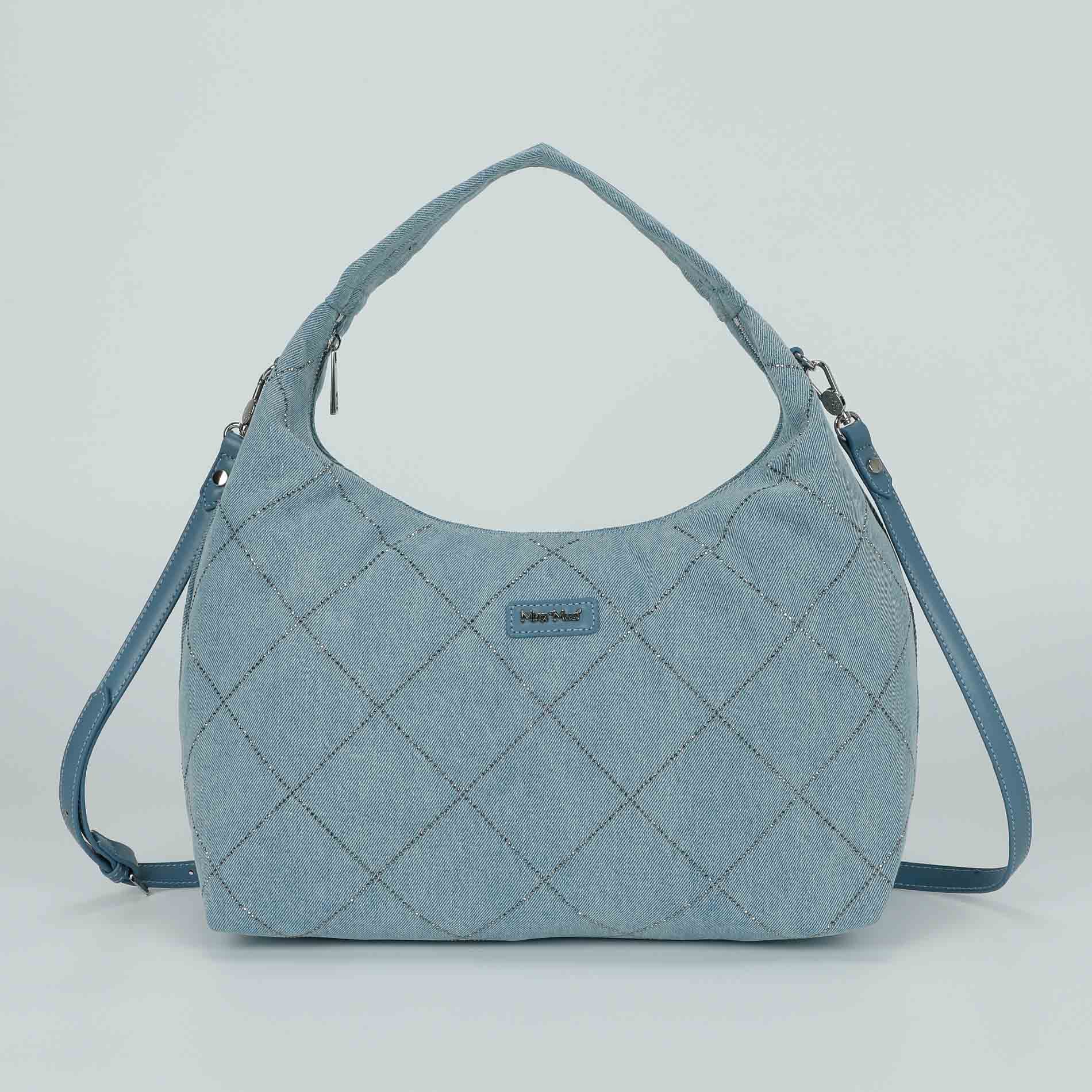 Mimi Mua borsa a sacca in jeans con strass Blu TU | Giò Fashion