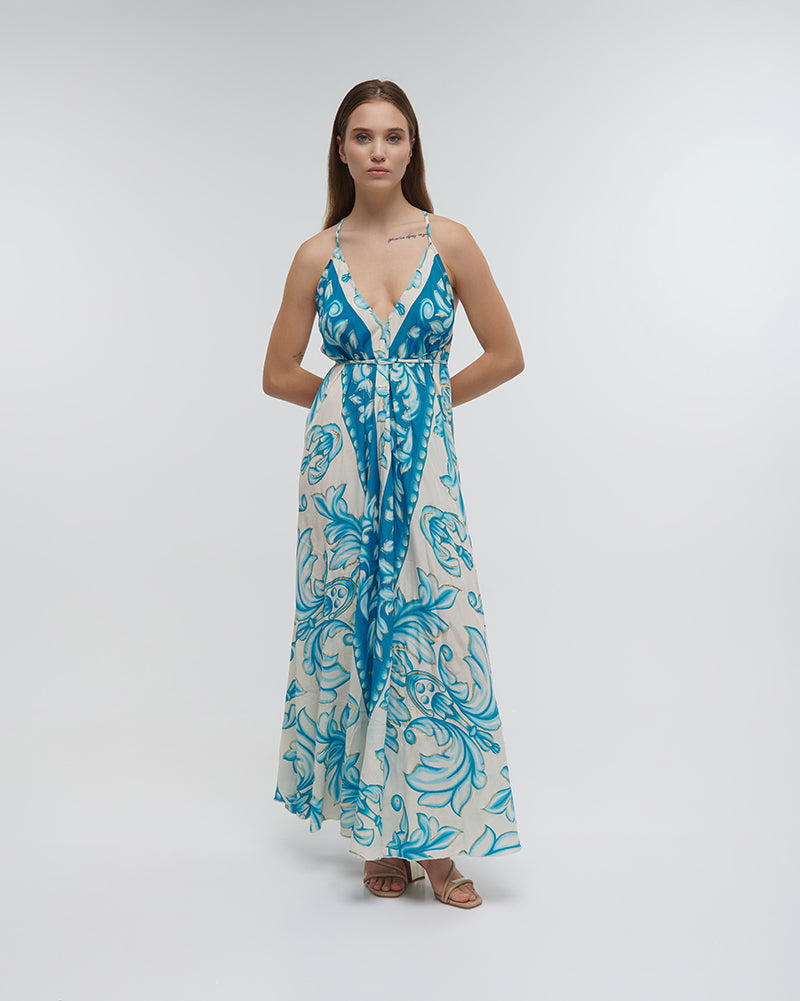 Ble Resort Collection Abito Lungo con Schiena Scoperta con Dettagli