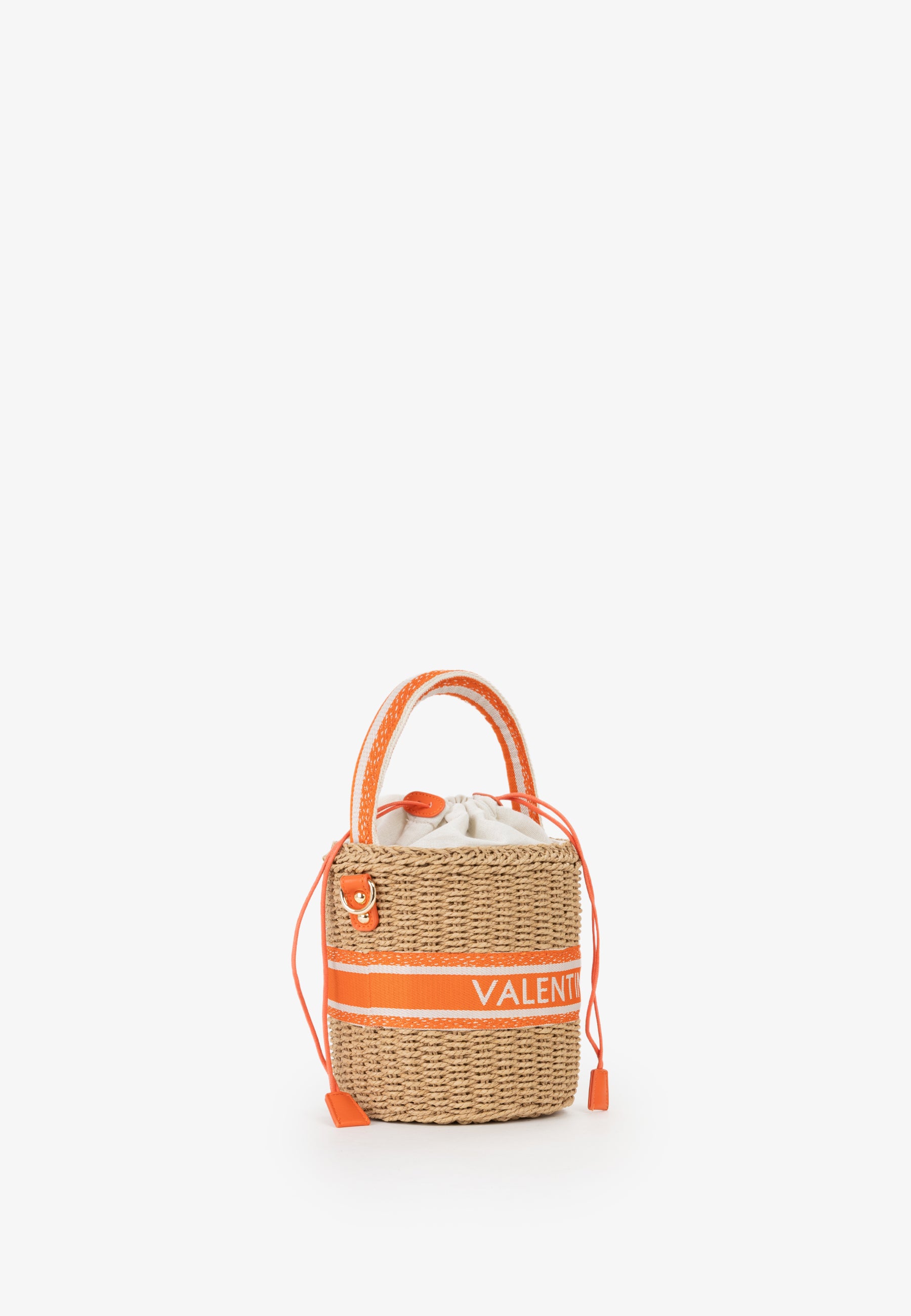 Borsa secchiello Mario Valentino in paglia con logo frontale e tracolla regolabile Arancione TU | Giò Fashion