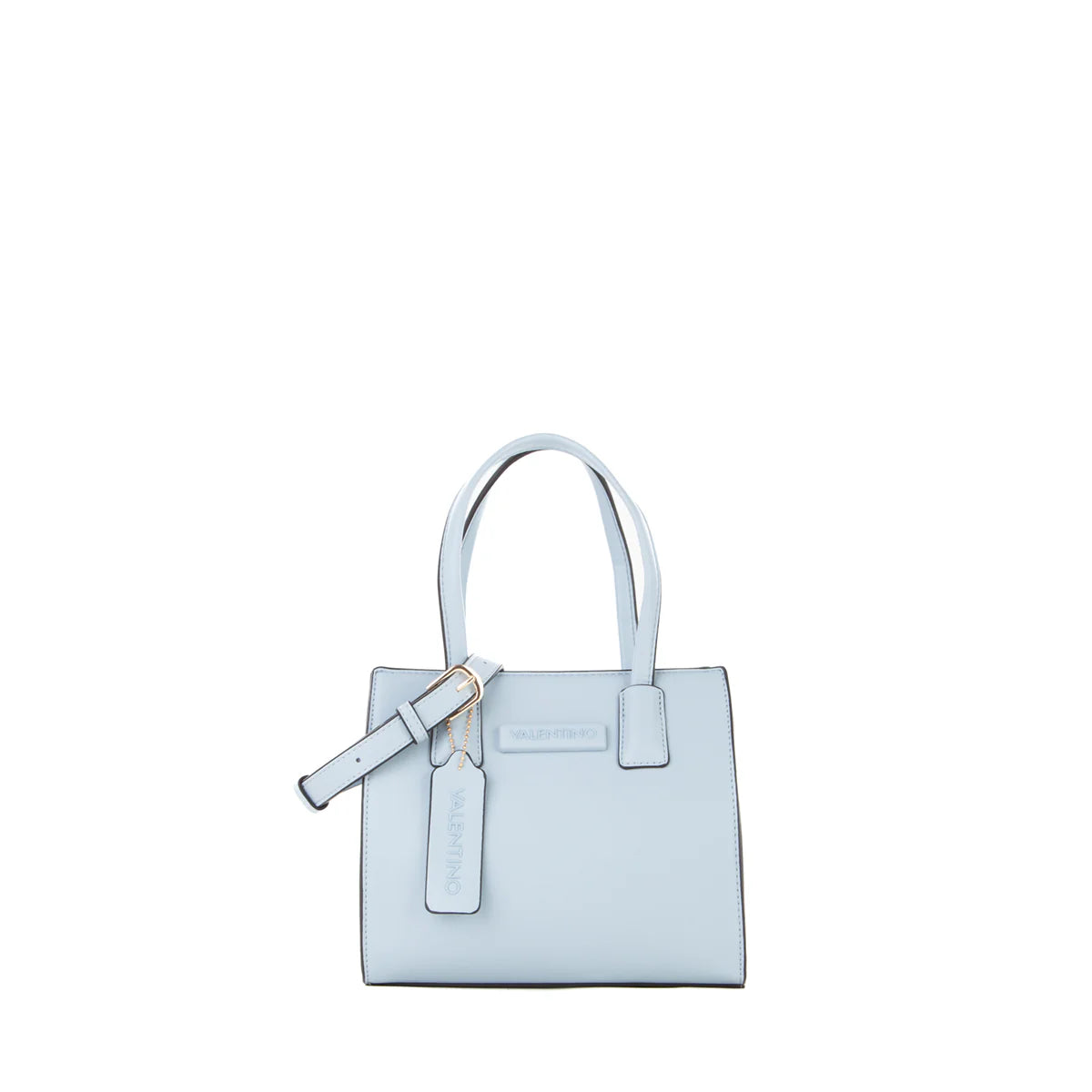 Shopping bag Valentino Kensington Re con doppio manico e patch in gomma AZZURRO TU | Giò Fashion