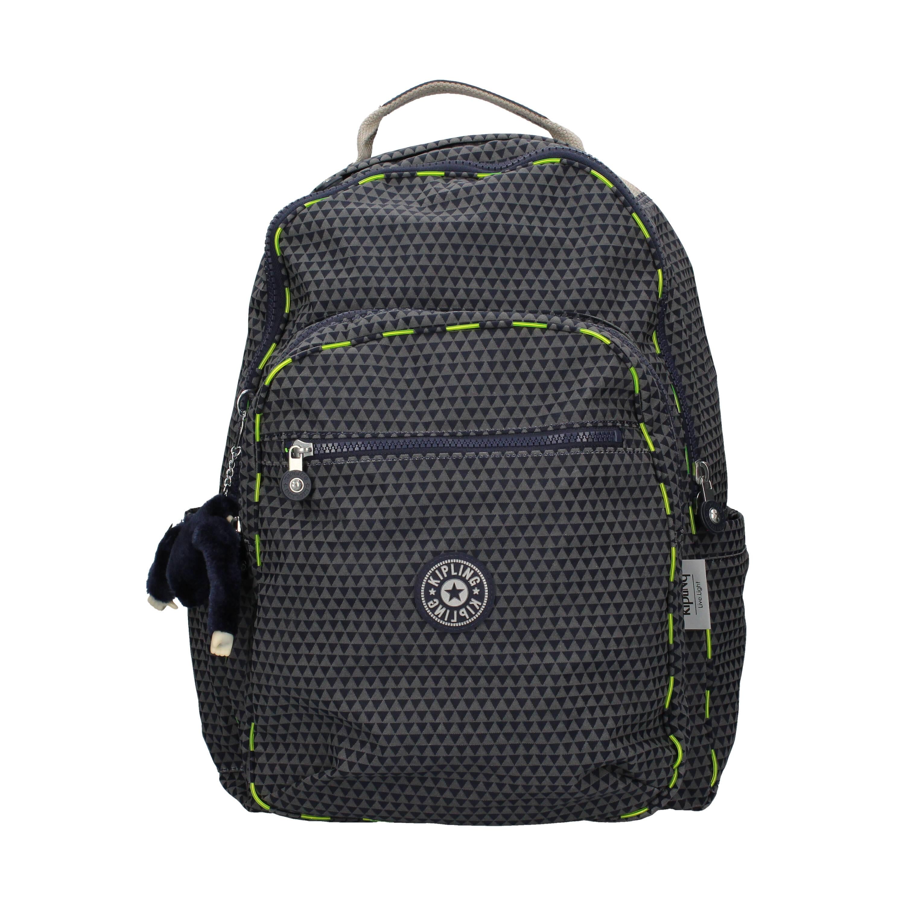Zaino grande in tessuto Kipling con scimmia blu effetto piramide KPKI6173X251