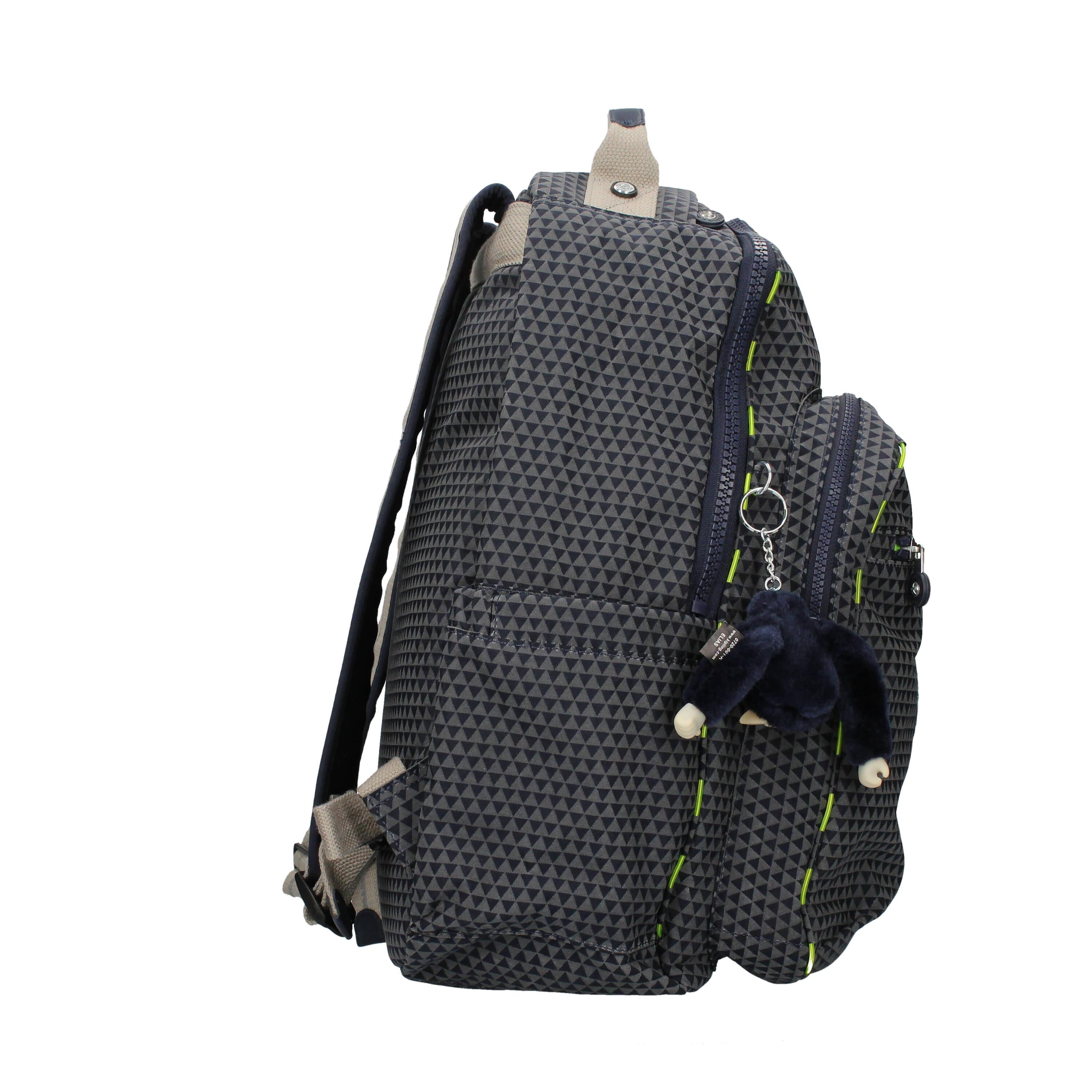Zaino grande in tessuto Kipling con scimmia blu effetto piramide KPKI6173X251