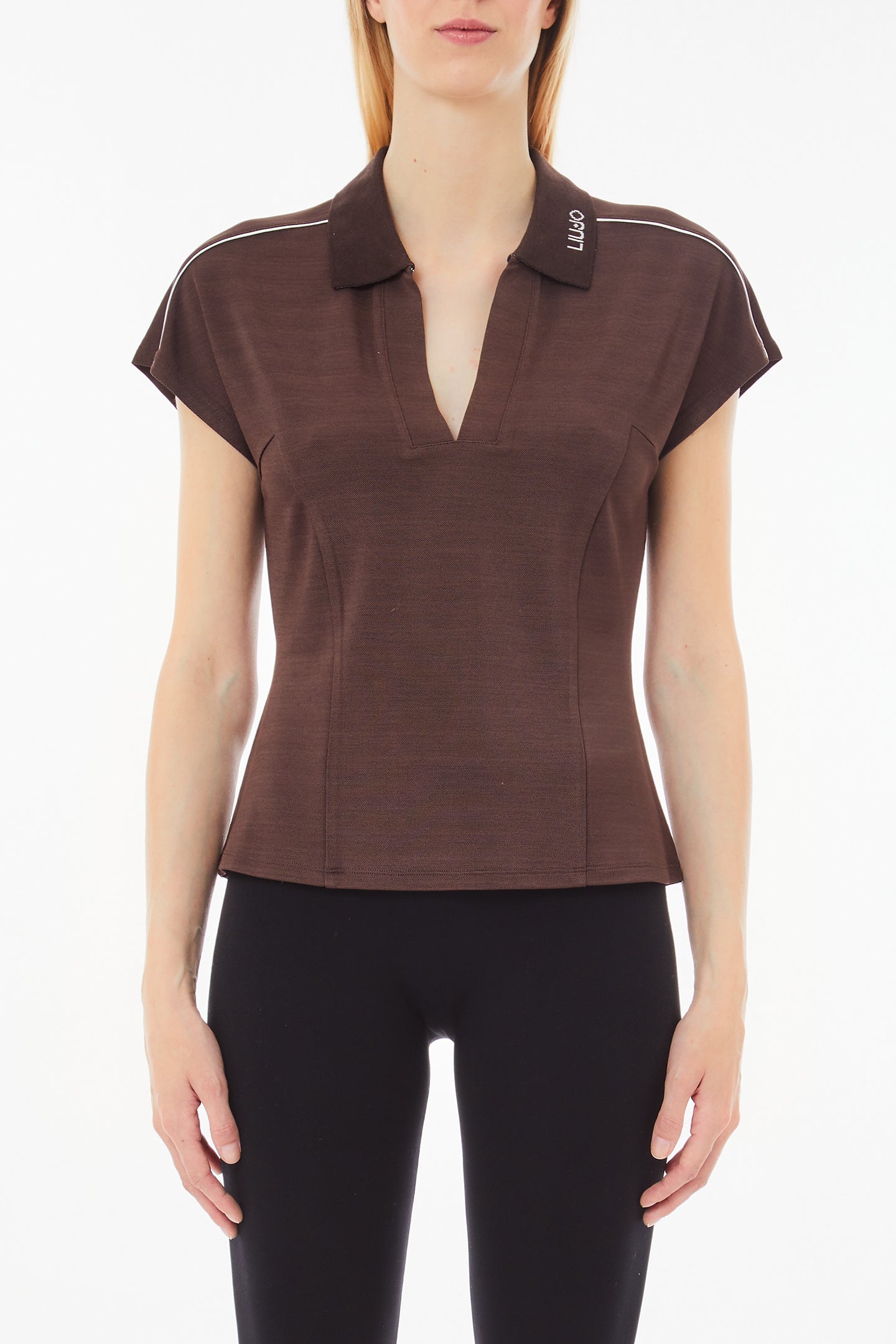 Liu Jo polo femminile con dettagli logo e profili a contrasto Marrone L | Giò Fashion