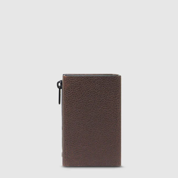 Portacarte Piquadro in pelle con zip e chiusura a pressione