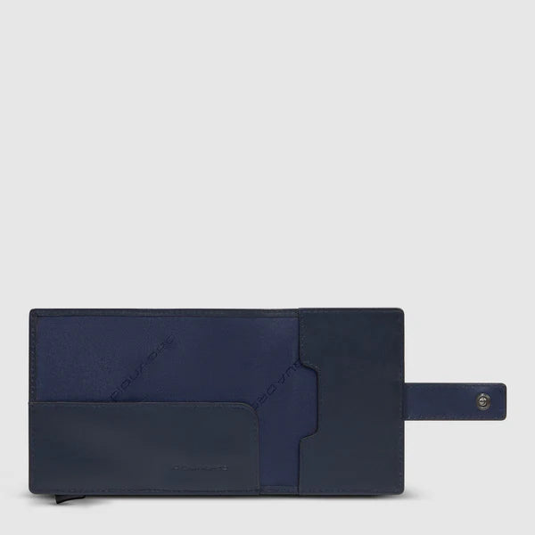 Portafoglio compatto Piquadro in pelle e metallo con porta carte rigido BLU TU | Giò Fashion