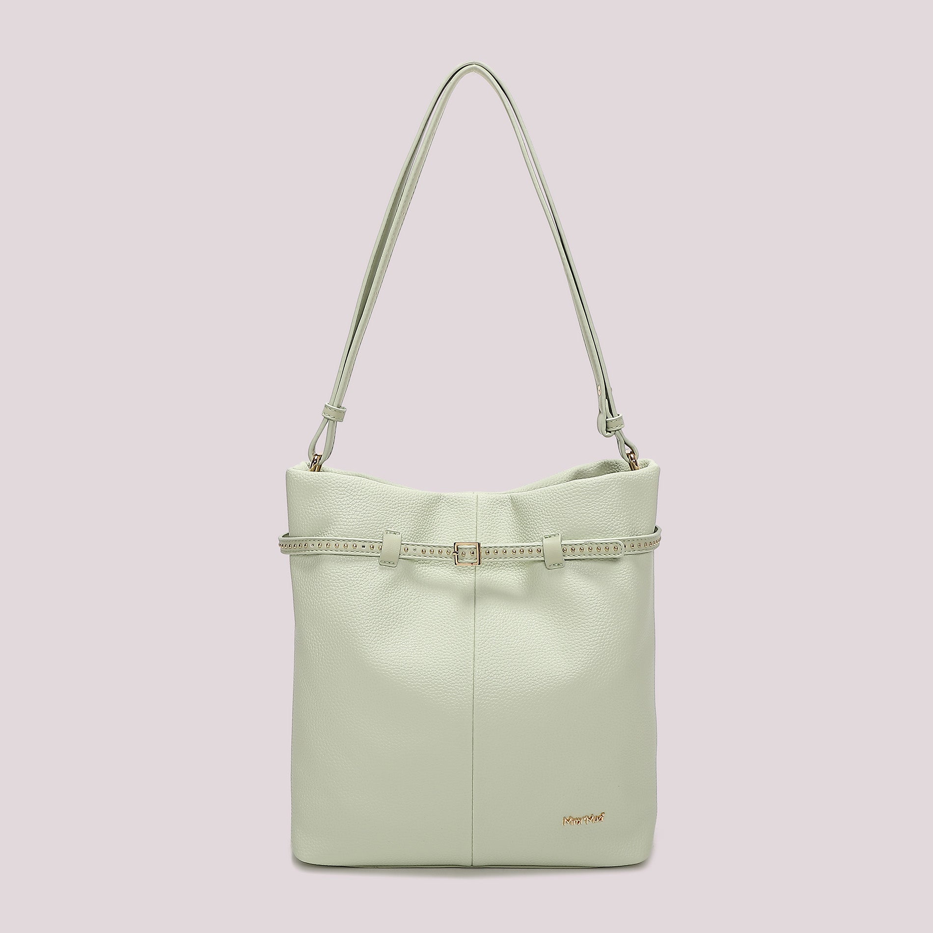 Borsa a spalla Mimi Mua capiente con dettaglio cintura borchiata VERDE ACQUA TU | Giò Fashion