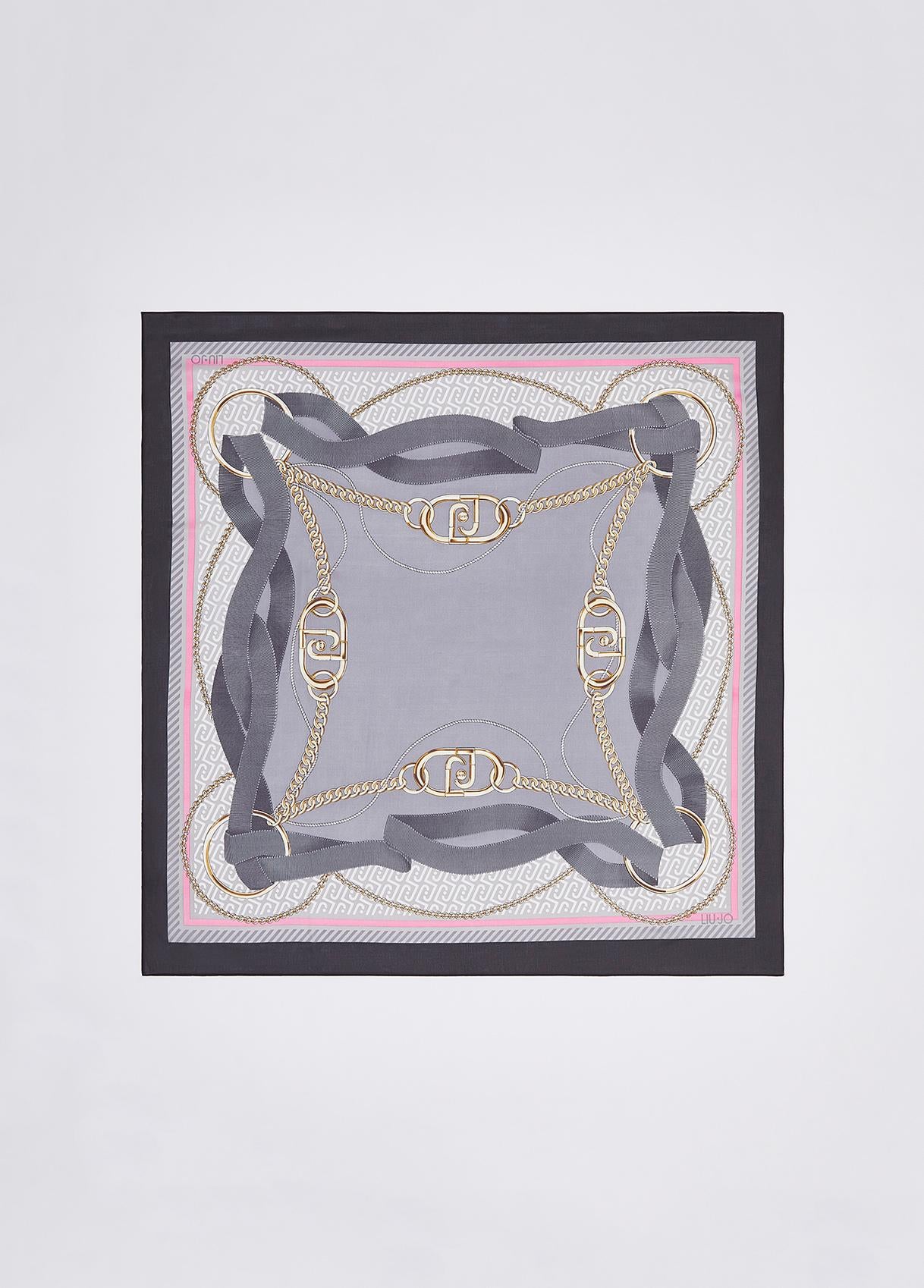 Foulard Liu Jo donna con stampa catene e logo Nero TU | Giò Fashion