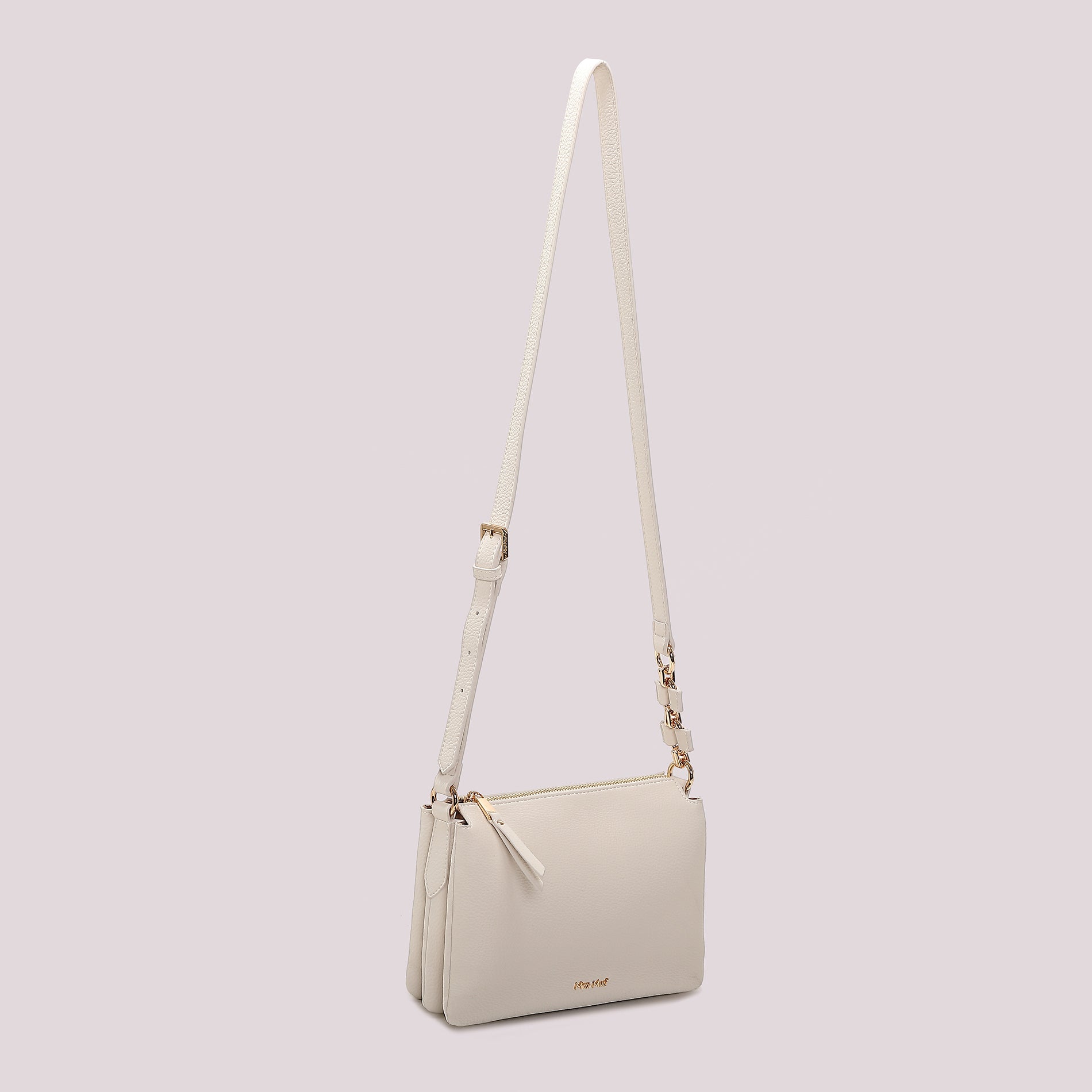 Borsa tracolla Mimi Mua minimal con zip e dettaglio catena PANNA TU | Giò Fashion