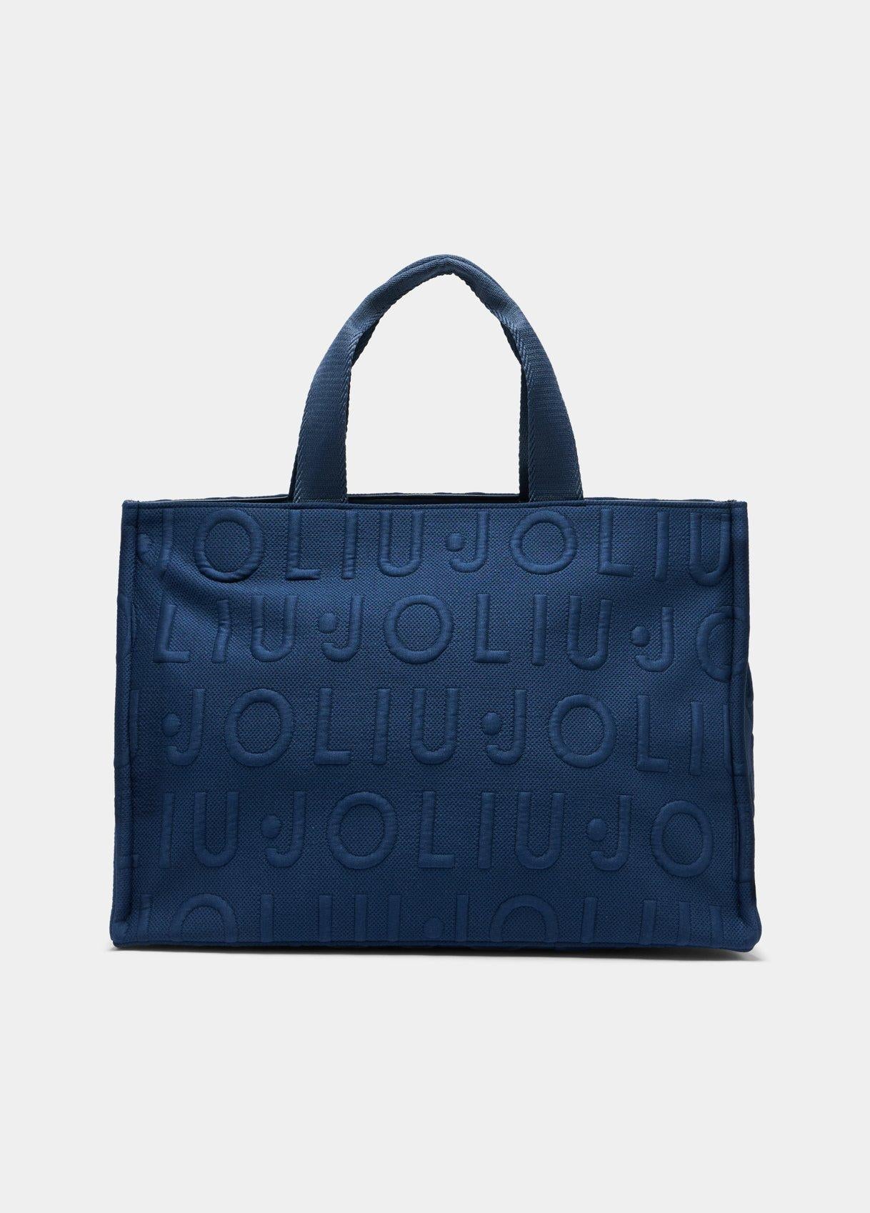 Borsa Shopping Liu Jo Donna con Logo All Over in Rilievo Azzurro TU | Giò Fashion