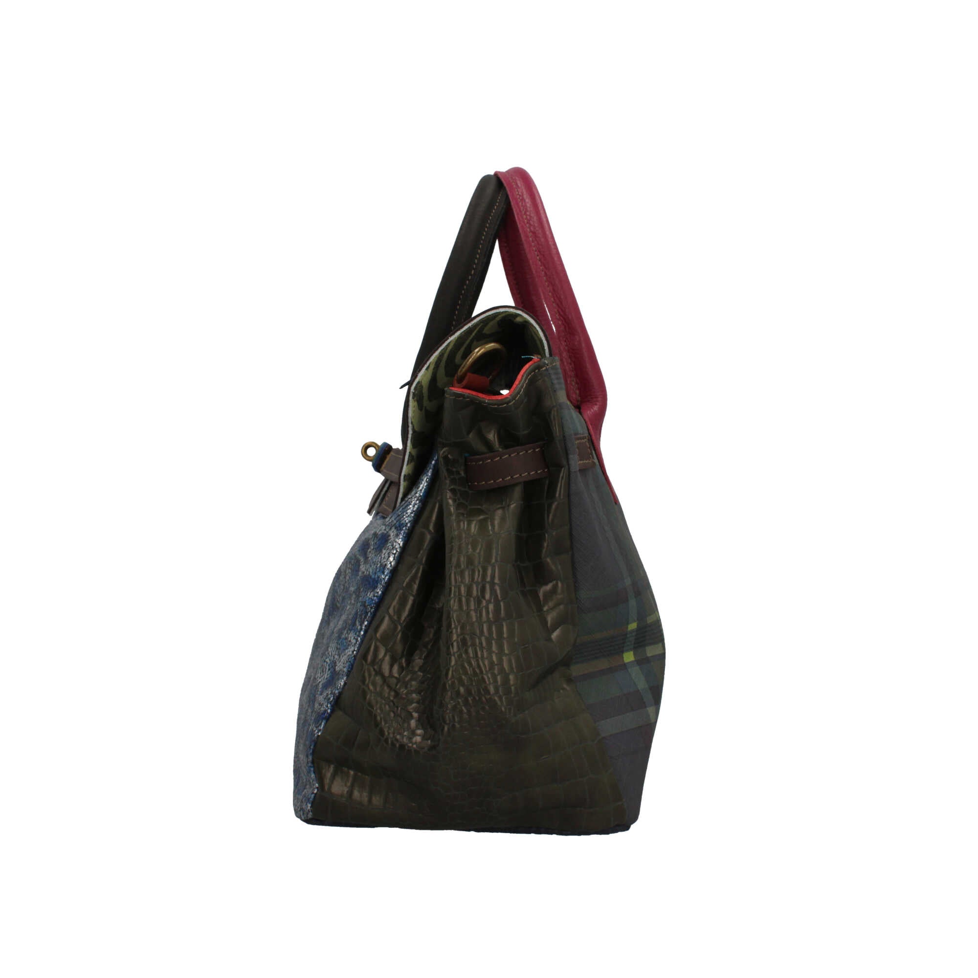 Borsa a mano Made in Italy con patta effetto metallizzato e stampa artistica BLU-GRI TU | Giò Fashion