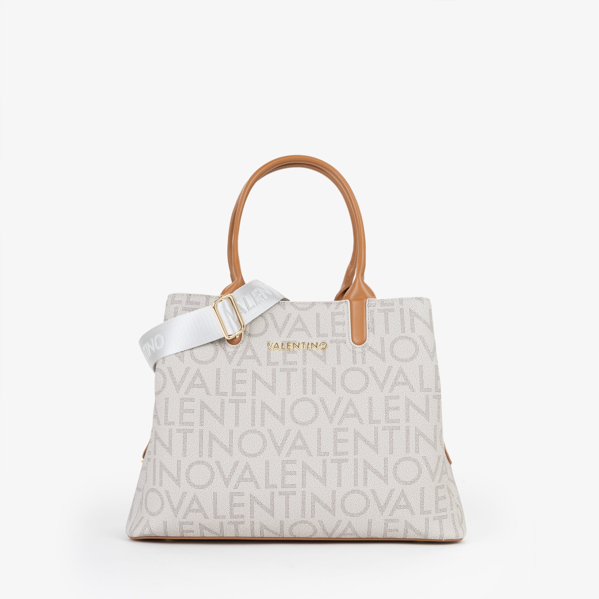 Borsa a mano donna Mario Valentino con stampa logo all over e tracolla regolabile Beige TU | Giò Fashion
