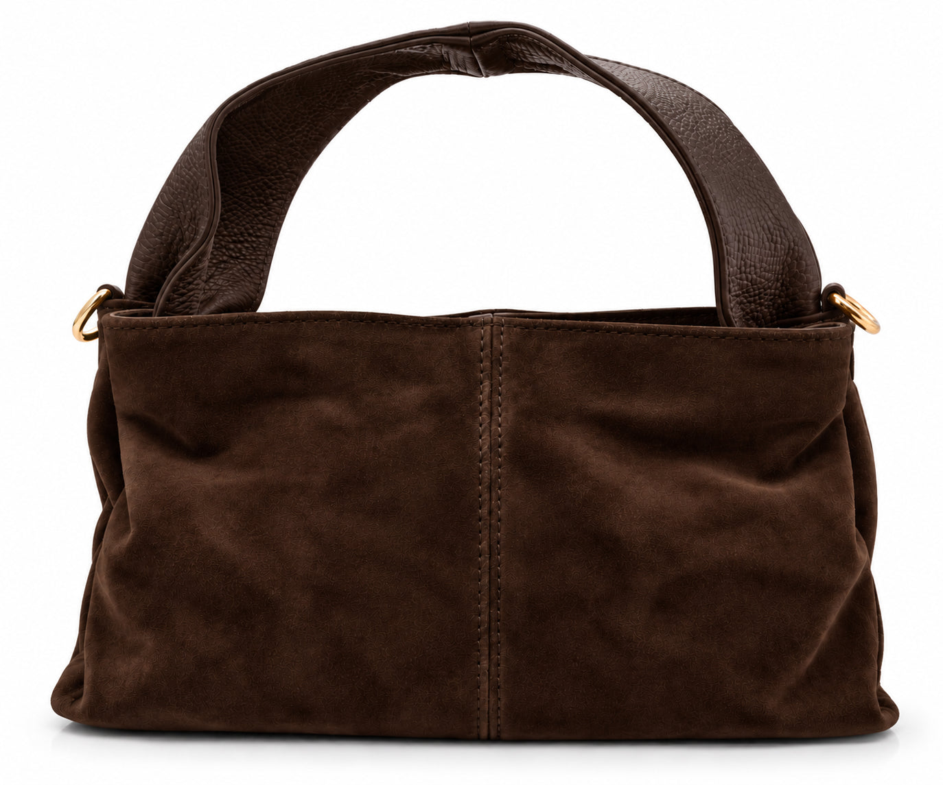 Borsa a Mano Vera Pelle in Camoscio Nero con Manici in Pelle Martellata