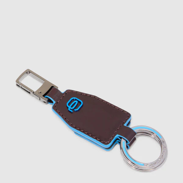 Portachiavi Piquadro in pelle con doppio anello e moschettone Marrone TU | Giò Fashion