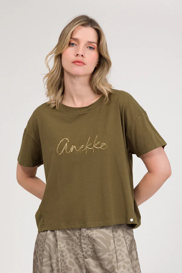 T shirt donna Anekke manica corta con logo ricamato frontale VERDE L/XL | Giò Fashion