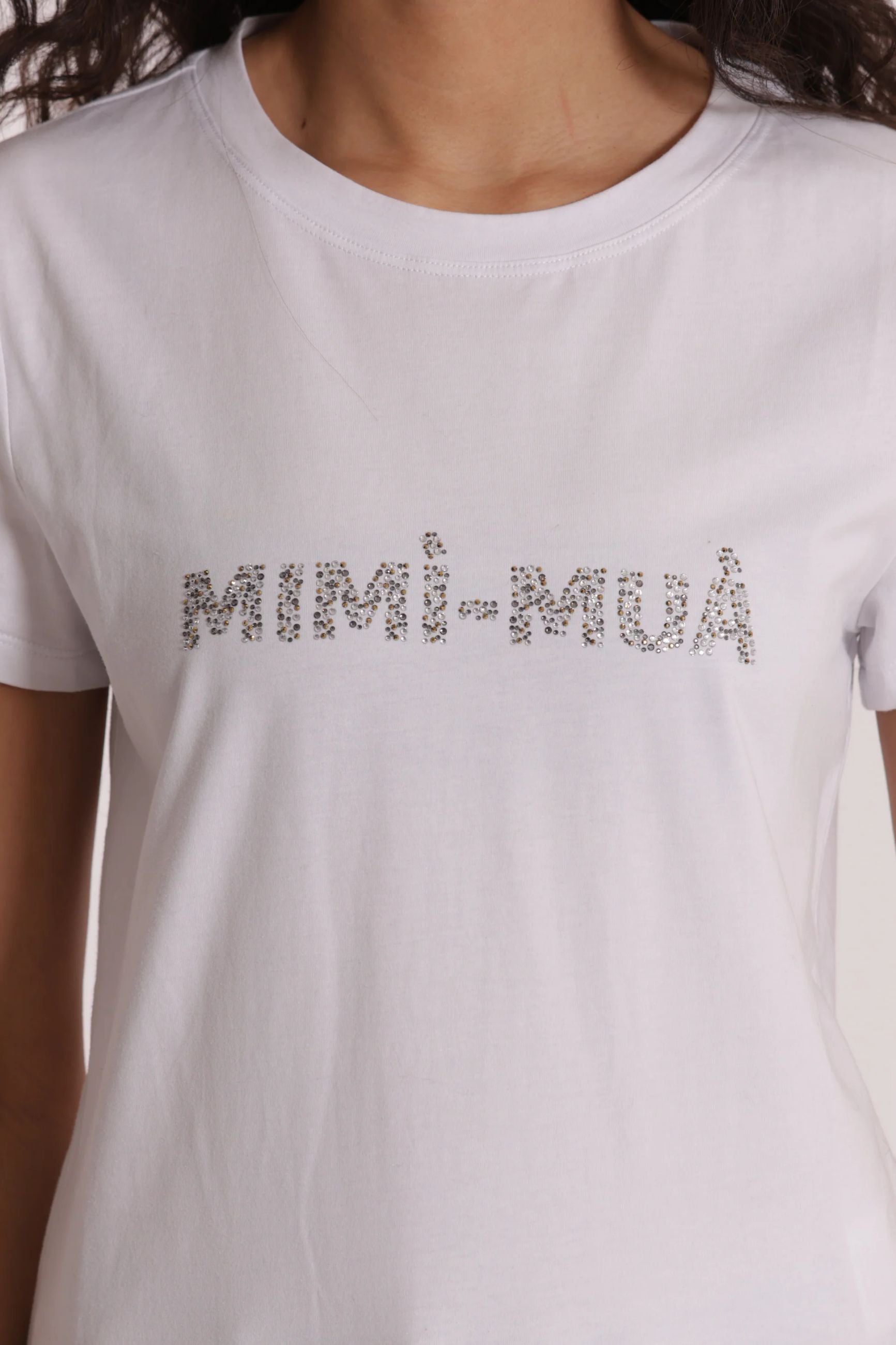 Mimi Mua SFAN-1863 – T-Shirt Donna con Logo in Strass