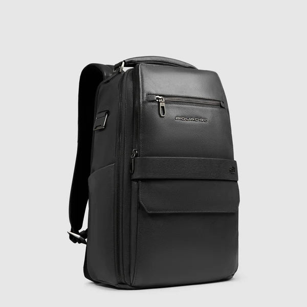 Zaino Piquadro in pelle porta PC 14 pollici con comparto viaggio e doppio scomparto organizzato NERO TU | Giò Fashion