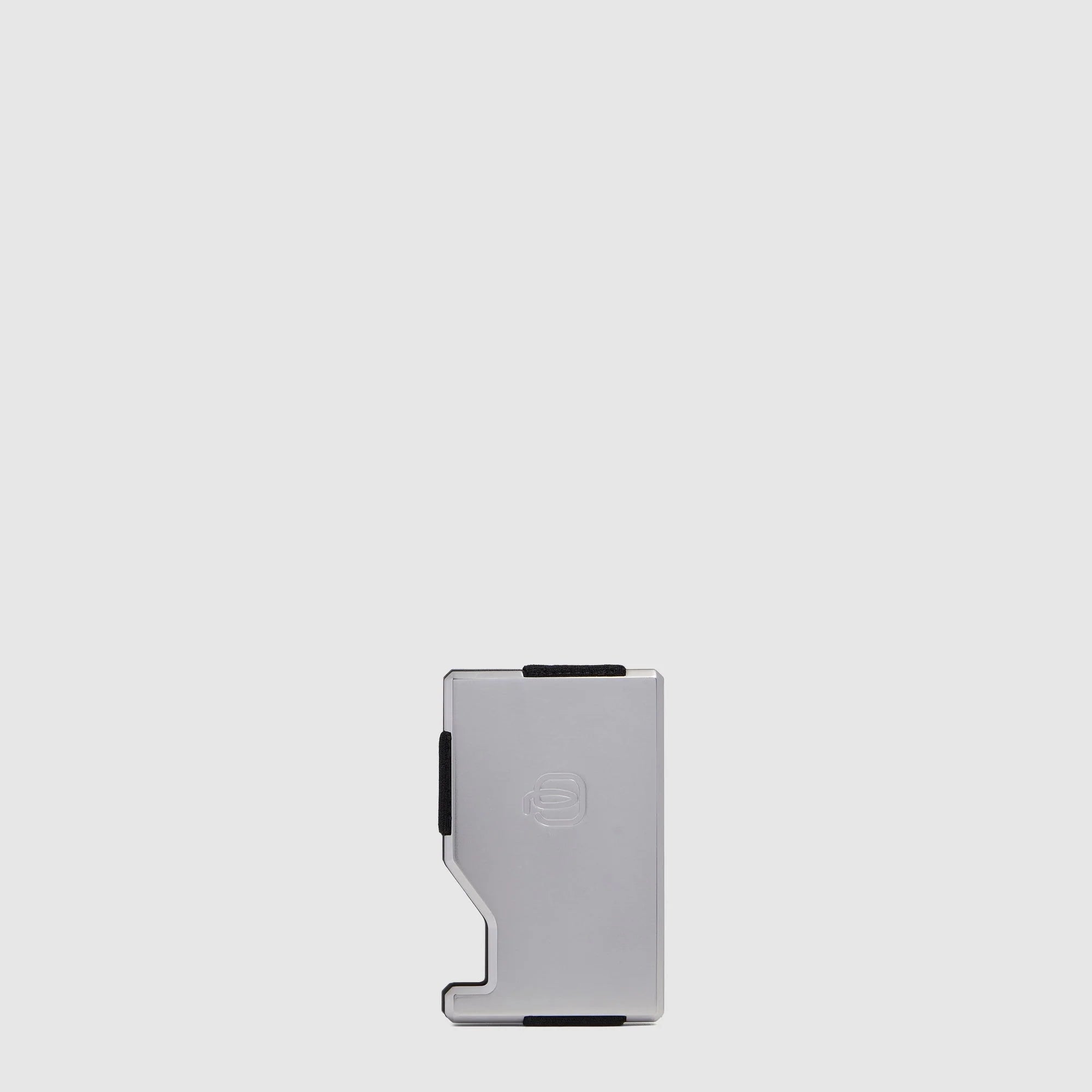Piquadro Portacarte di Credito MagSafe in Pelle e Alluminio Blue Square Nero con Fascia Elastica e Protezione RFID
