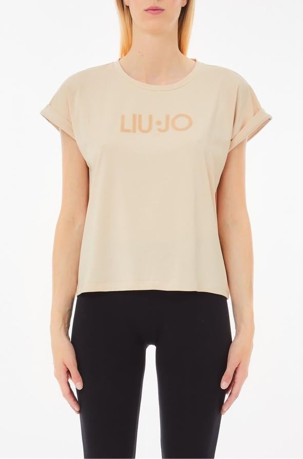 T-shirt Liu Jo con logo frontale e maniche risvoltate