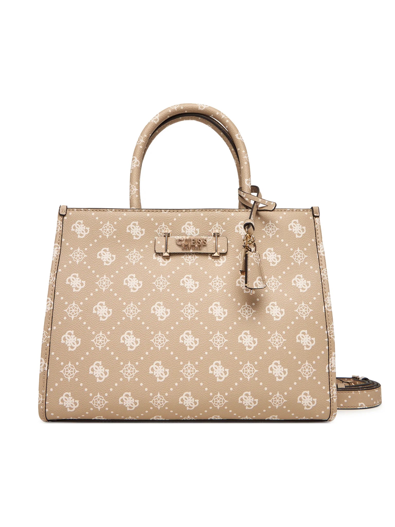 Borsa a mano Guess con stampa monogram e charm Beige TU | Giò Fashion
