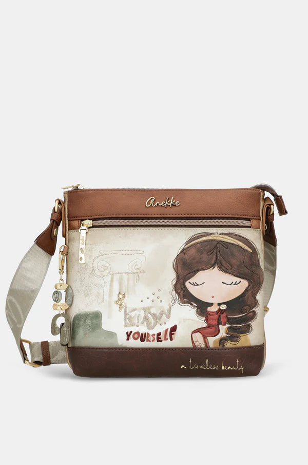 Borsa a tracolla Anekke con tasca frontale e grafica decorativa Marrone TU | Giò Fashion