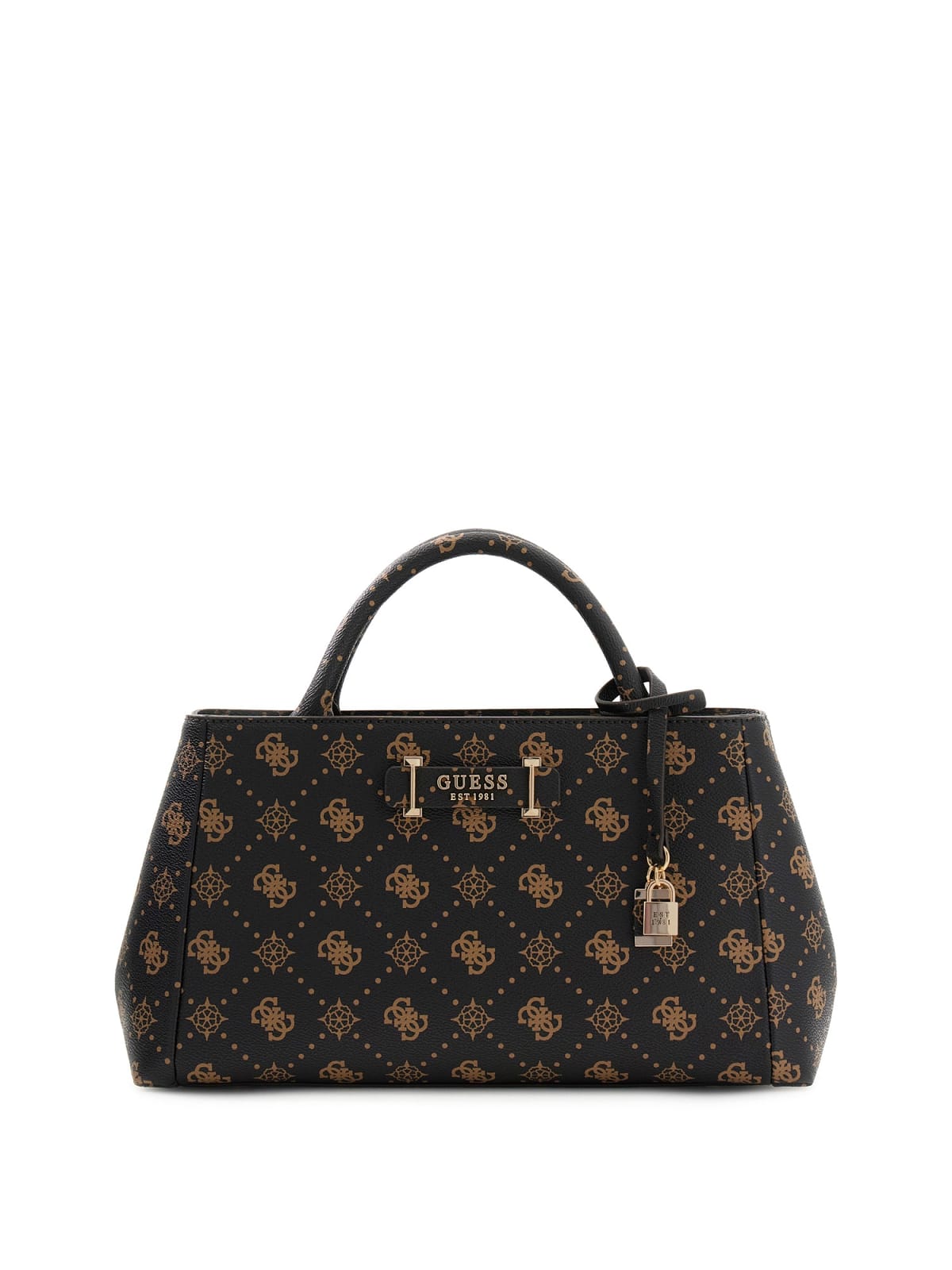 Borsa a mano Guess donna logo all over con chiusura elegante e charm ESPRESSO LOGO TU | Giò Fashion