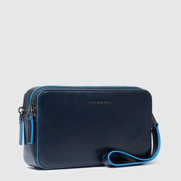 Piquadro pochette da uomo con chiusura zip e laccio da polso in pelle BLU TU | Giò Fashion